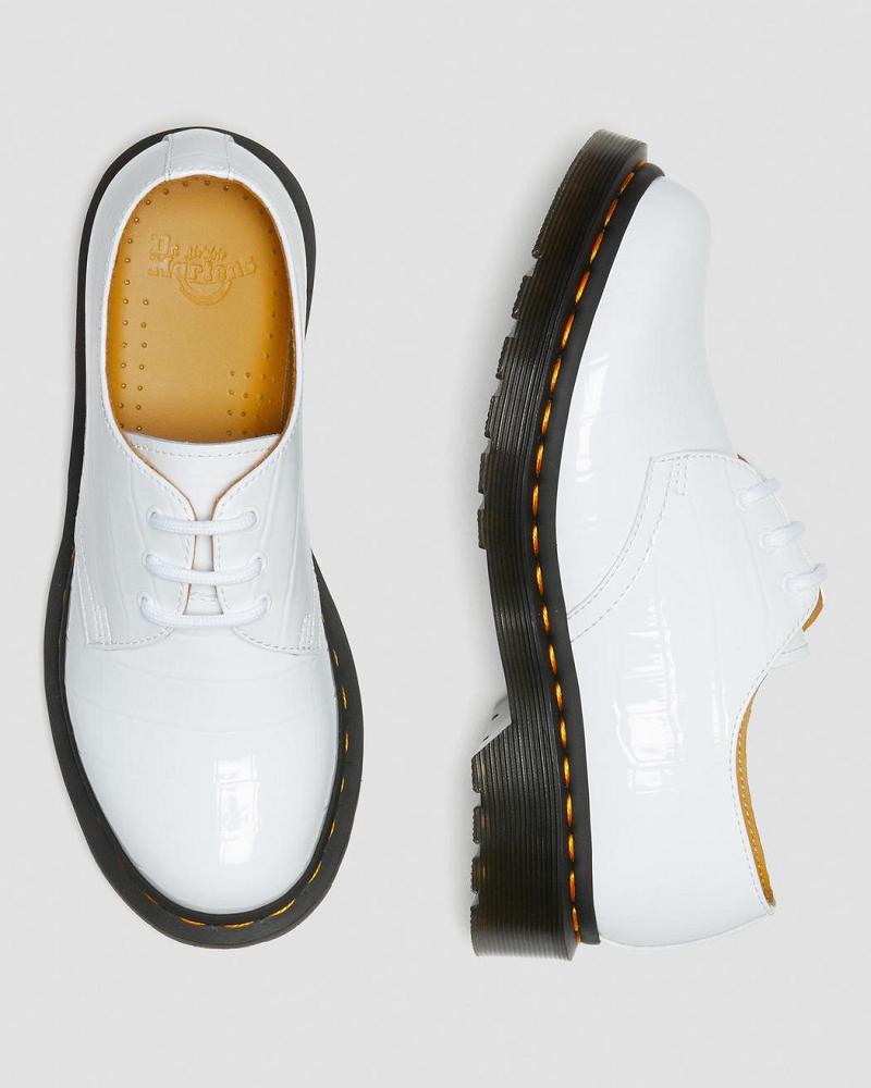 White Women's Dr Martens 1461 Patent Croc Emboss Leather Oxfords Shoes | CA 361HAP